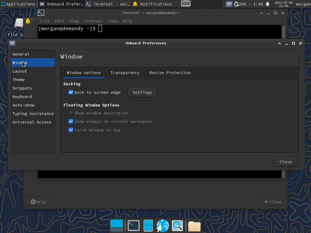 onboard dock settings